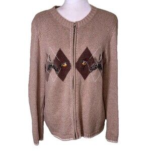 Croft & Barrow Women’s Birds Pinecones Woodland Nature Cottagecore Cardigan Med